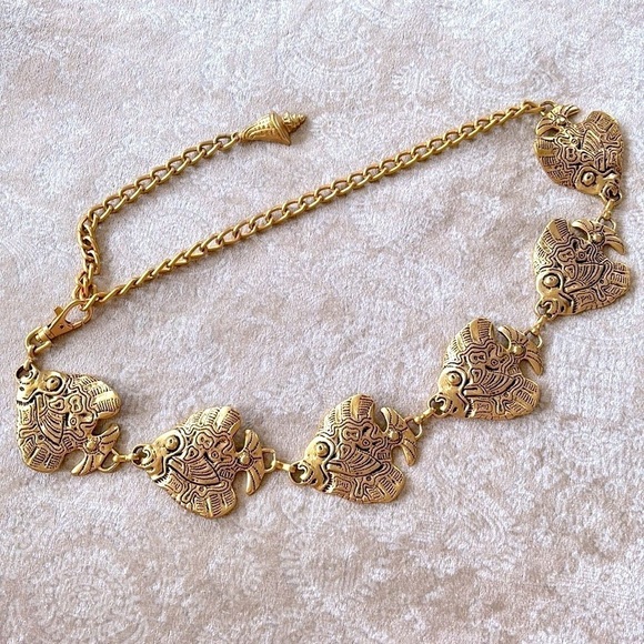 VINTAGE Gold Tone Tropical Angel Fish Chain Belt Metal Cinch Waist Lobster Clasp main image 5